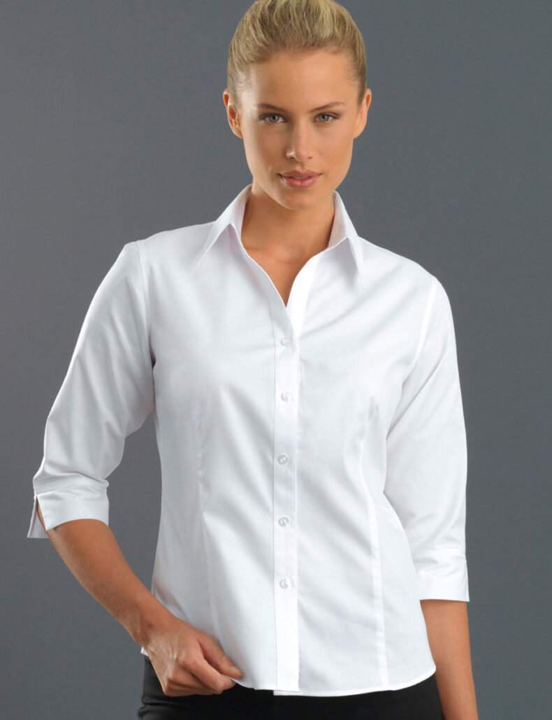 Womens 3/4 Sleeve Pinpoint Oxford